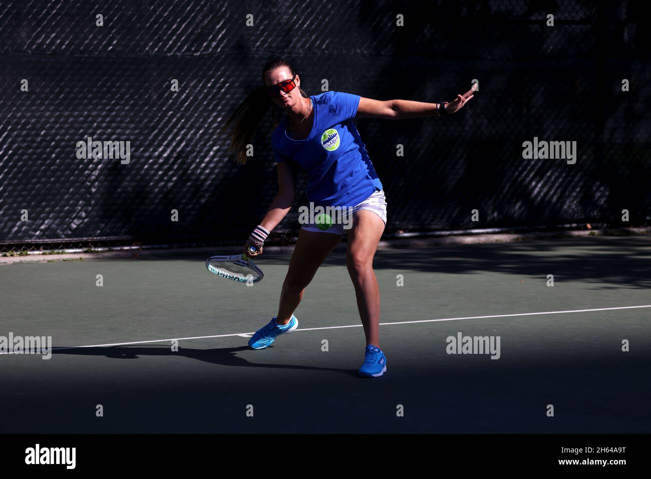 Tennis pro Marina Oetiker, playing at the Downtown Tennis Club, in New York City, 10/21/2021  Model Released Stock Photo