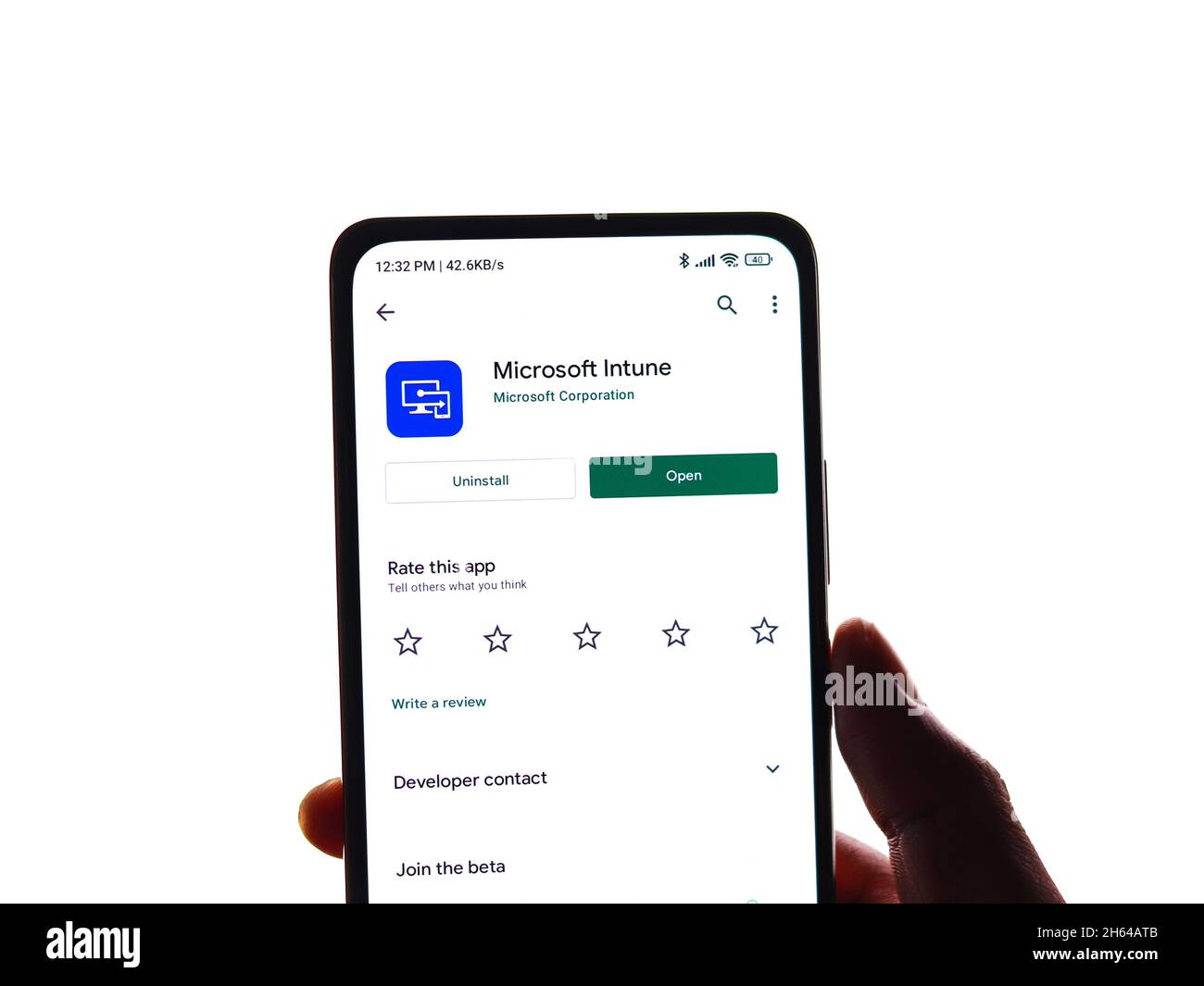 West Bangal, India - November 11, 2021 : Microsoft Intune logo on phone screen stock image. Stock Photo