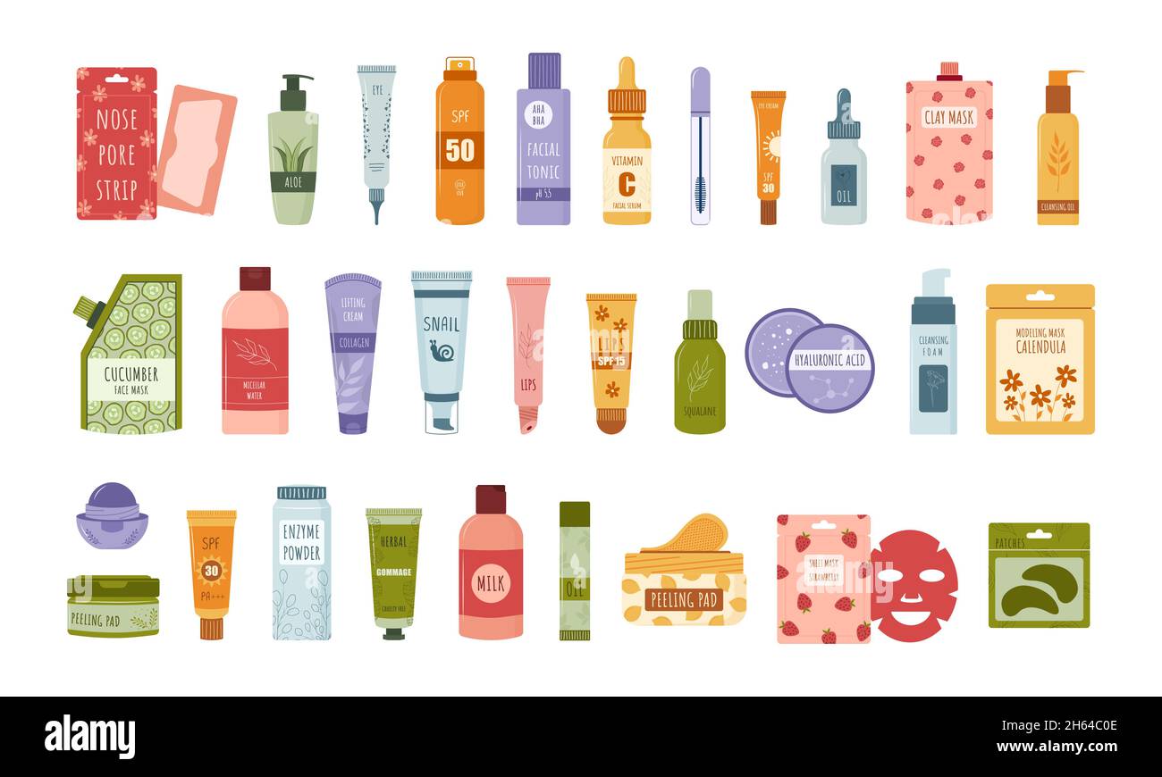 Beauty routine. Set of korean skin care products for cleansing, toning ...
