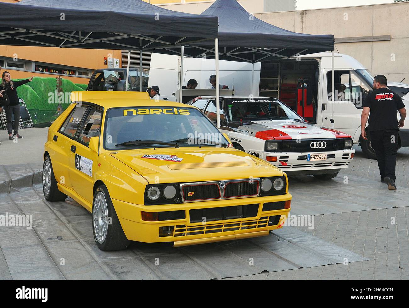 Lancia Delta Integrale and Audi Quattro in the Subiba al Coll del Pollatre-2018 of the Catalan Mountain Motor Championship Stock Photo