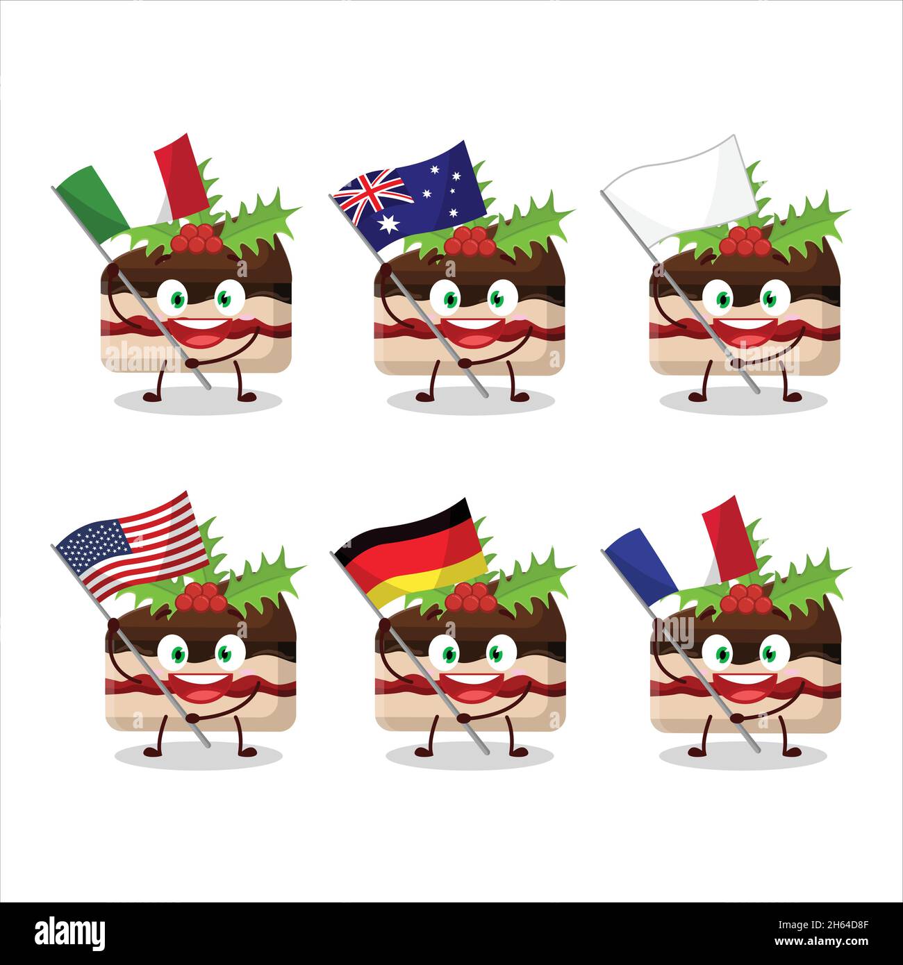 Pudding Flags Slice of pudding cake christmas cartoon character bring the flags of ...