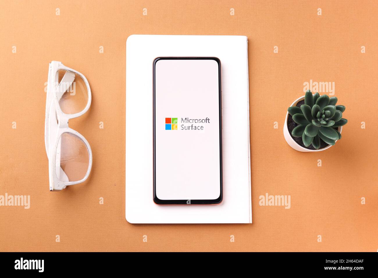 West Bangal, India - November 11, 2021 : Microsoft Surface logo on phone screen stock image. Stock Photo