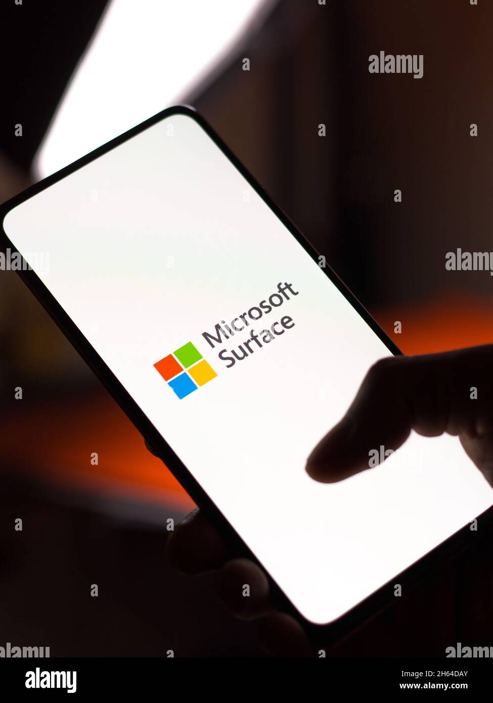 West Bangal, India - November 11, 2021 : Microsoft Surface logo on phone screen stock image. Stock Photo