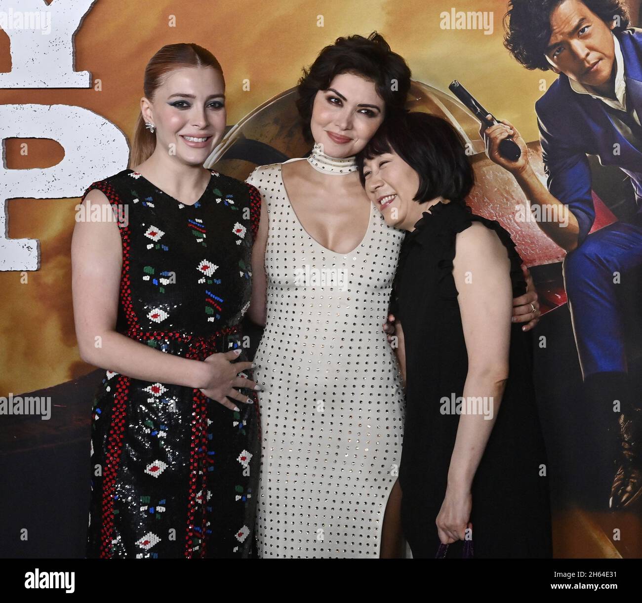 Los Angeles, USA. 12th Nov, 2021. Cast members Elena Satine, Daniella Pineda and Yoko Kanno (L-R) attend the premiere of Netflix's sci-fi crime drama TV series 'Cowboy Bebop' at Goya Studios in the Hollywood section of Los Angeles on Thursday, November 11, 2021. Storyline: A ragtag crew of bounty hunters chases down the galaxy's most dangerous criminals. They'll save the world - for the right price. Photo by Jim Ruymen/UPI Credit: UPI/Alamy Live News Stock Photo