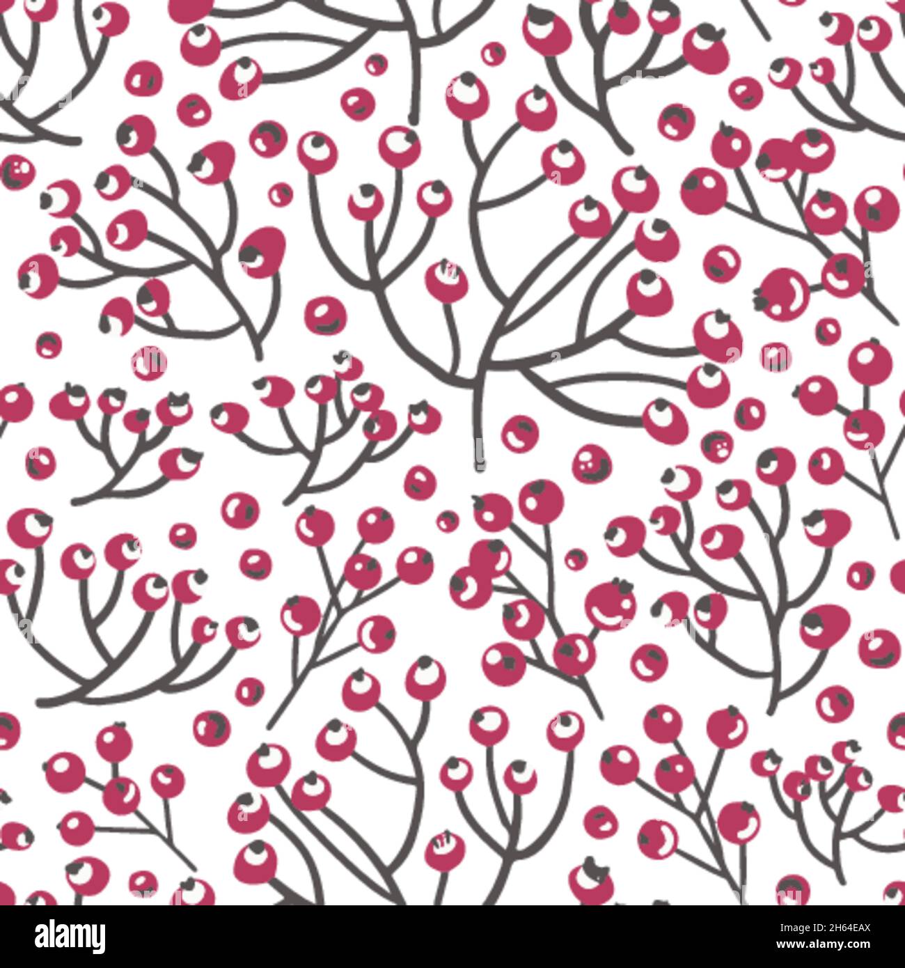 Berries on branches, rowanberry seamless pattern Stock Vector