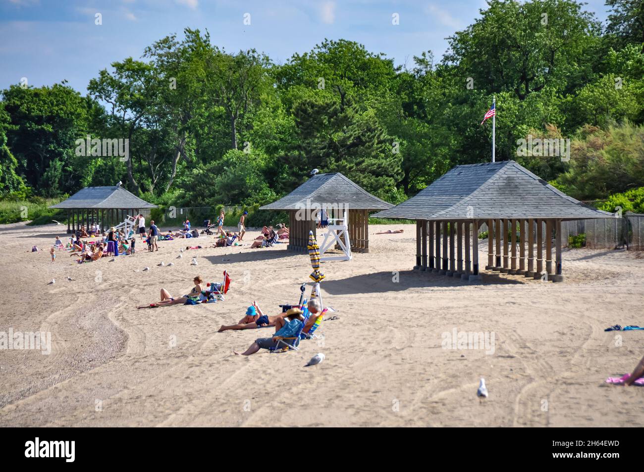 Old Greenwich, CT, USAAugust 2020 View over the beach of Greenwich