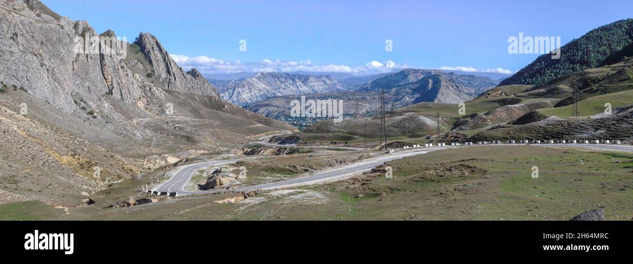 Panorama of mountainous Dagestan on a September day. Russian Federation Stock Photo