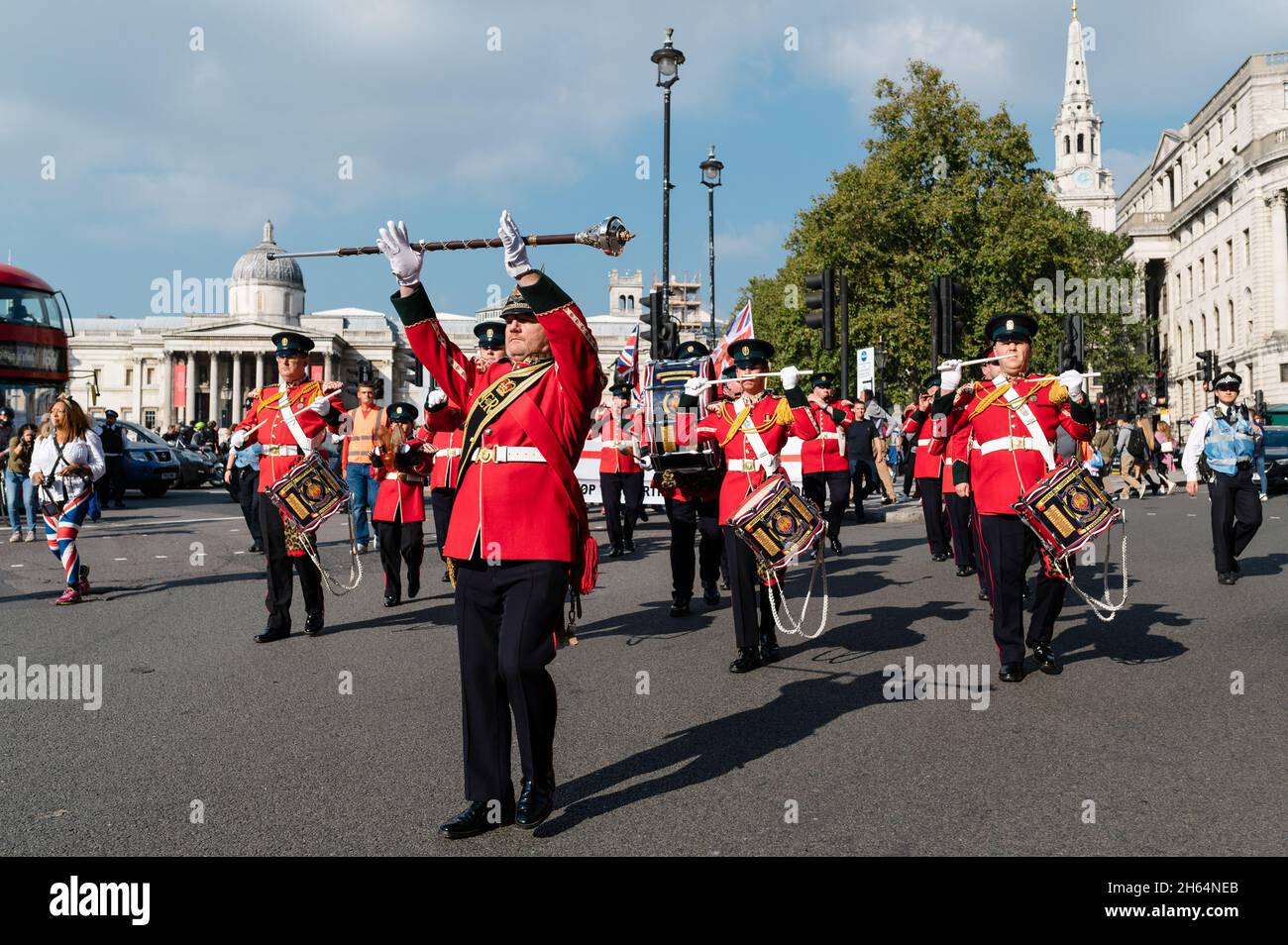London, UK. 9 October 2021. Anti Northern Ireland protocol supporters march to Downing Street against the Irish sea border Stock Photo