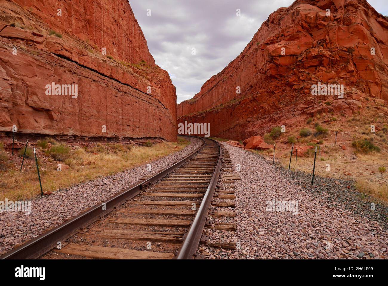 Railway track going through canyon in Moab area, close to Corona Arch