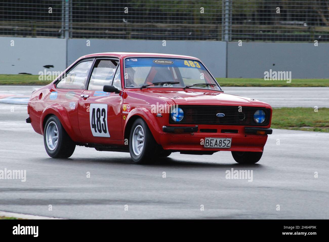 Ford Escort Mk 2 at the new corner at Pukekohe race circuit, south of Auckland, NZ Stock Photo