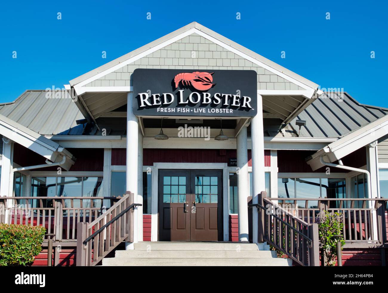 Houston, Texas USA 11-12-2021: Red Lobster storefront in Houston, TX. Global casual dining seafood restaurant chain founded in the USA in 1968. Stock Photo