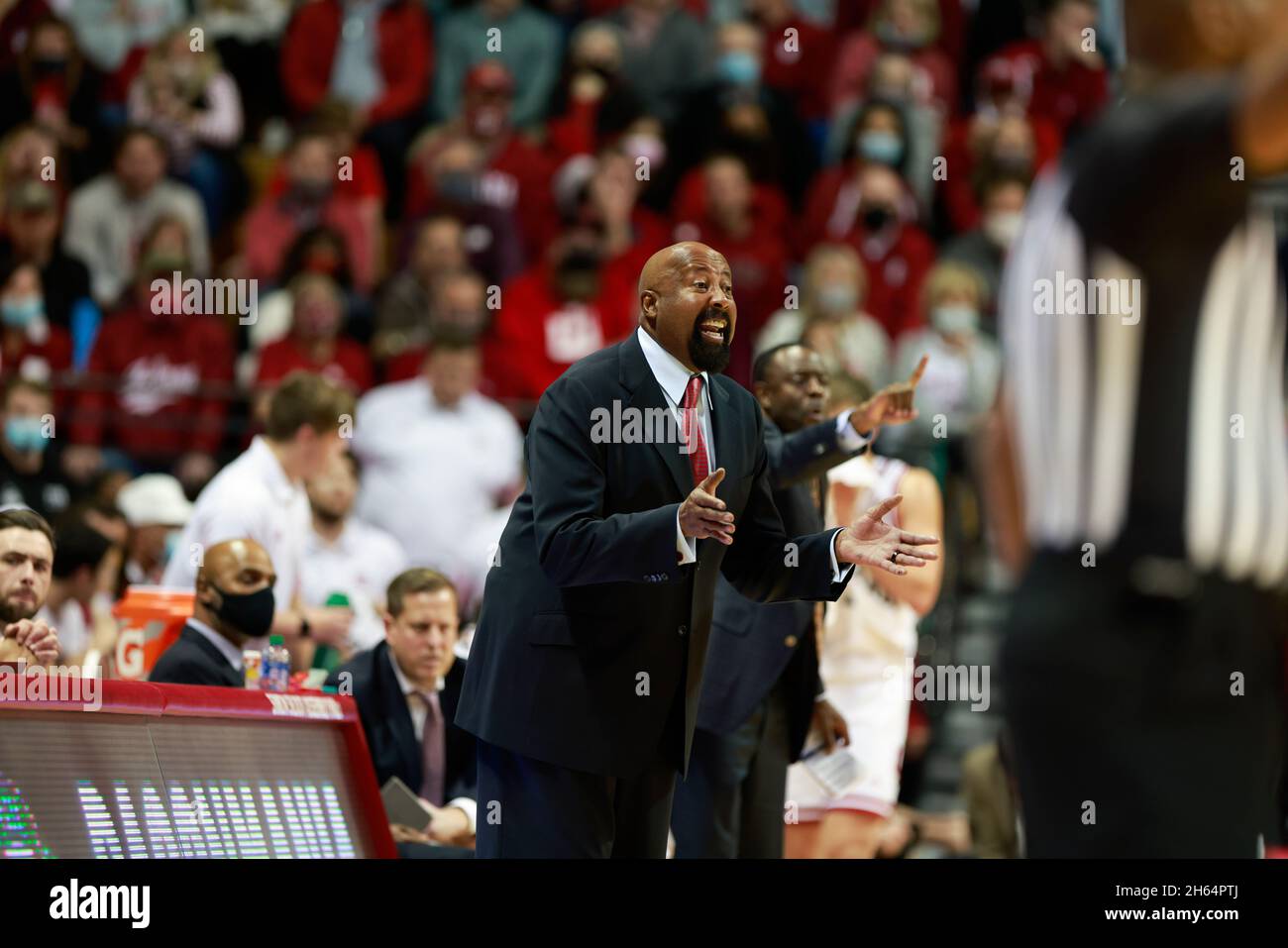 Bloomington, USA. 12th Nov, 2021. Indiana University coach Mike Woodson seen at a game against Northern Illinois University during an NCAA basketball game at Assembly Hall in Bloomington, Ind. The Indiana Hoosiers beat NIU 85-49. Credit: SOPA Images Limited/Alamy Live News Stock Photo