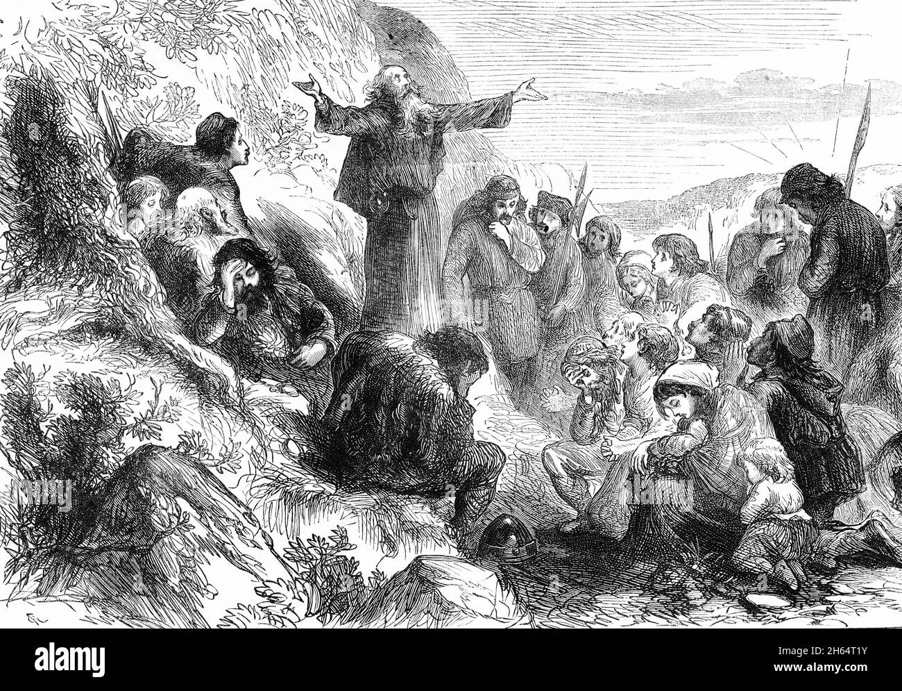 Engraving of Albegensian worshippers on the bank of Rhone Stock Photo