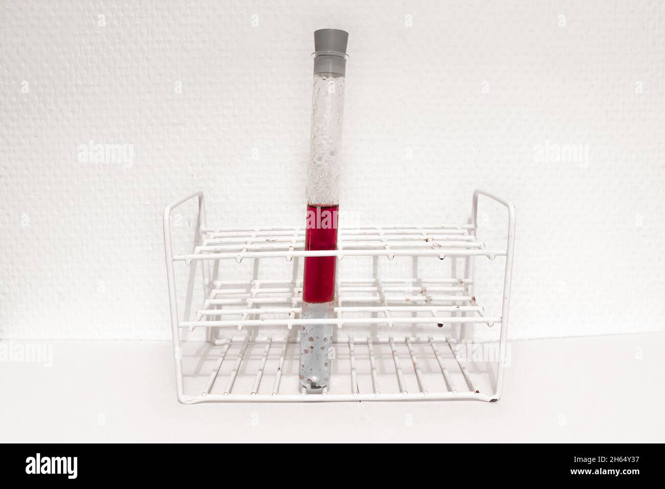 Example of unmixable fluids. After mixing, the lighter fluid floats on