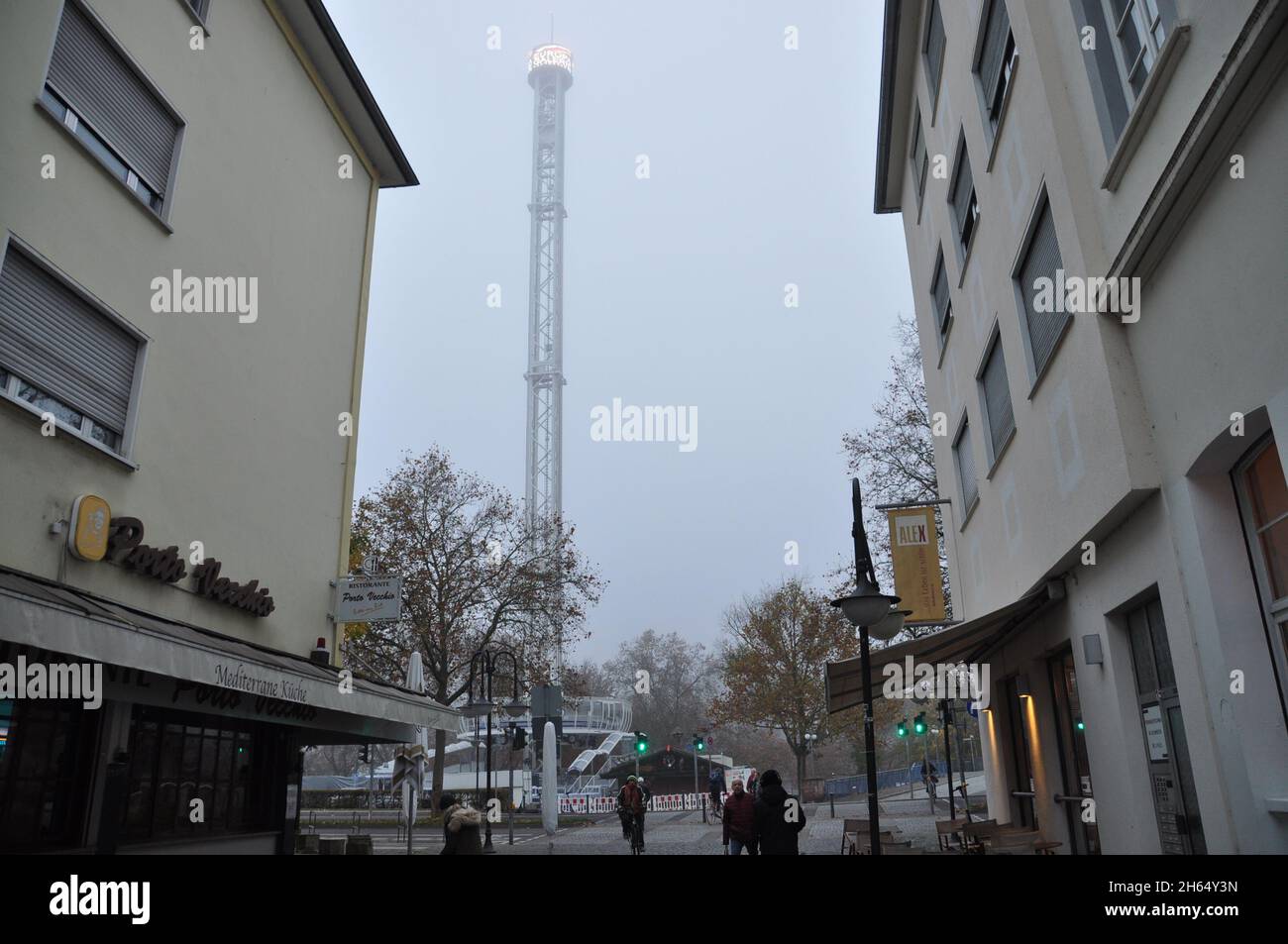 A mobile observation tower is seen in Saarbrucken, Germany, on November