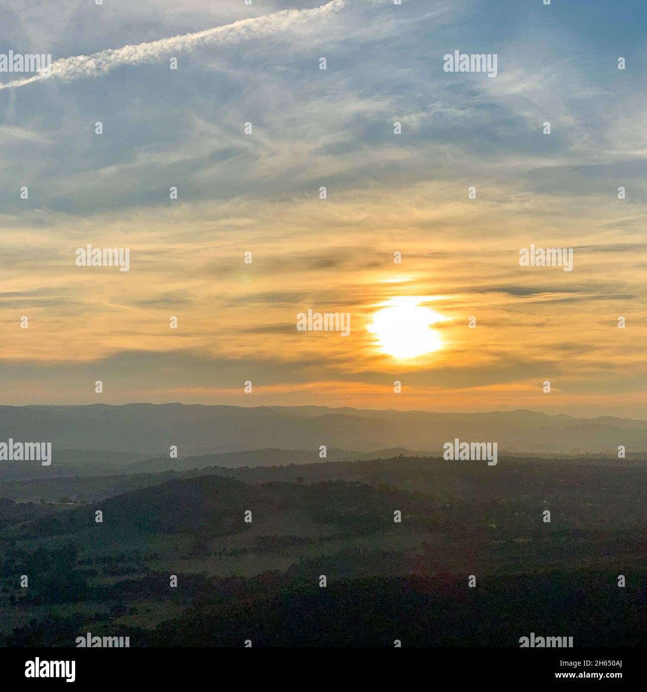 Beautiful sunset at Canberra city view from Telstra Tower Stock Photo