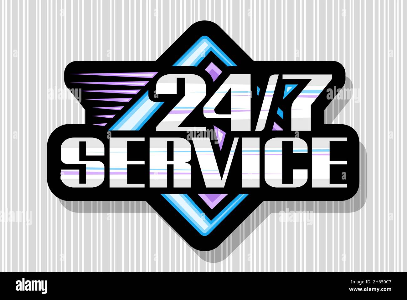 Vector logo 24/7 Service, black isolated signage with illustration