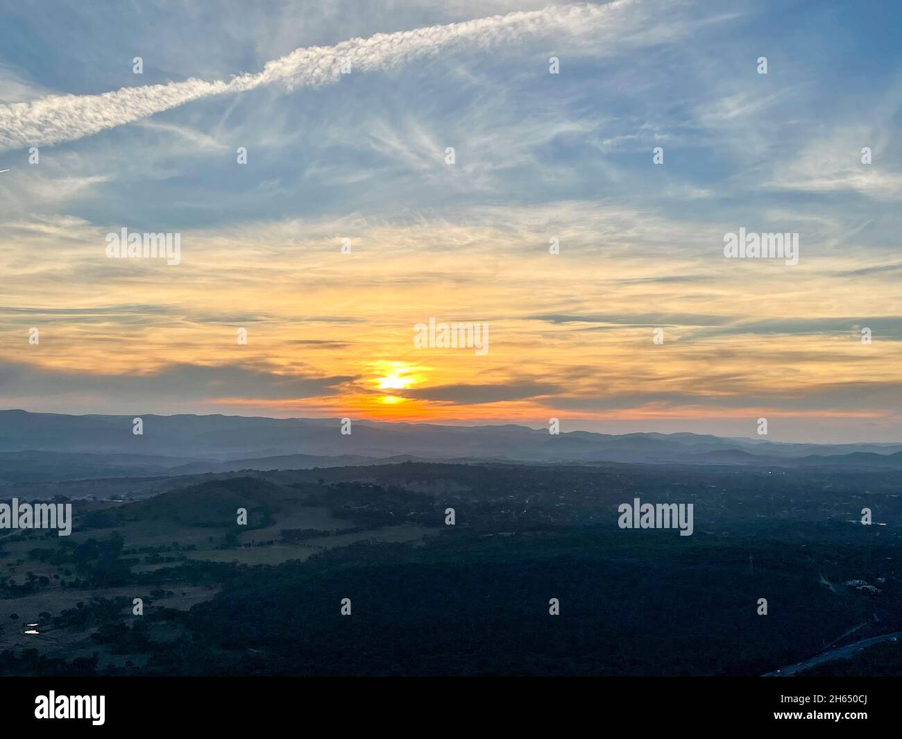 Beautiful sunset at Canberra city view from Telstra Tower Stock Photo