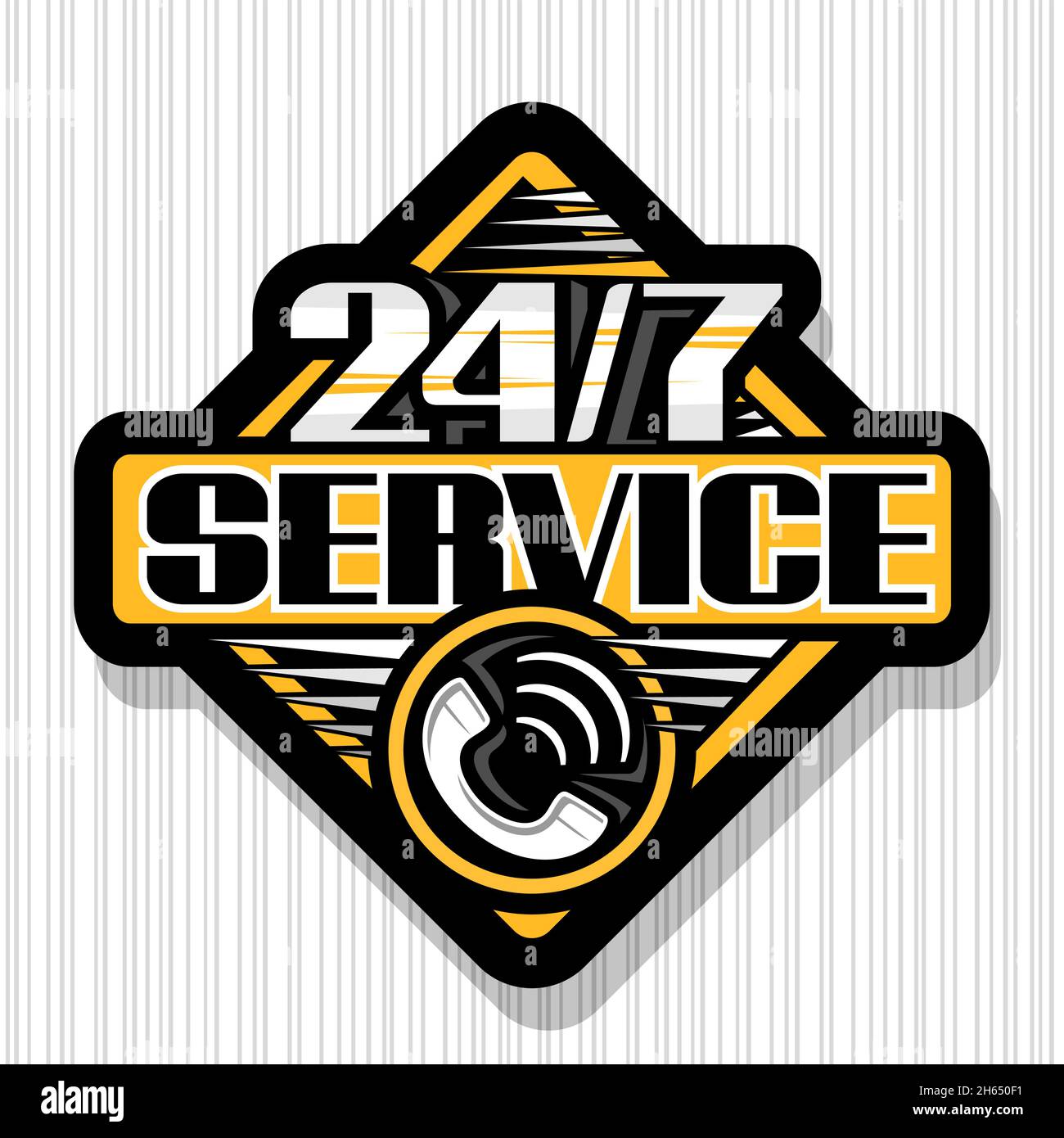 Vector logo 24/7 Service, black isolated signage with illustration