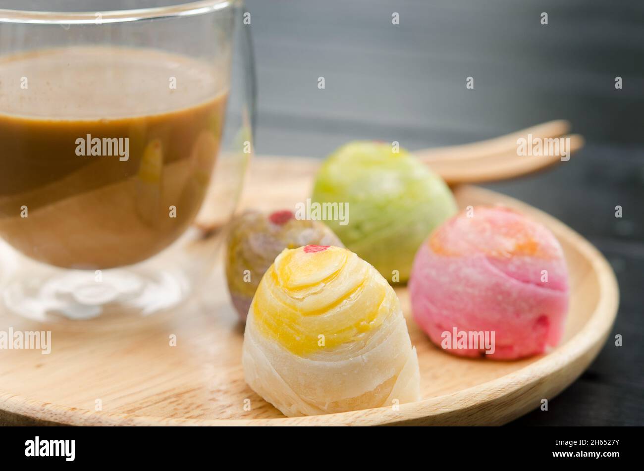 Asian Traditional Dessert,  Moon Cake, Thai Cake or Chinese Pastry.  Delicious Dessert. Stock Photo
