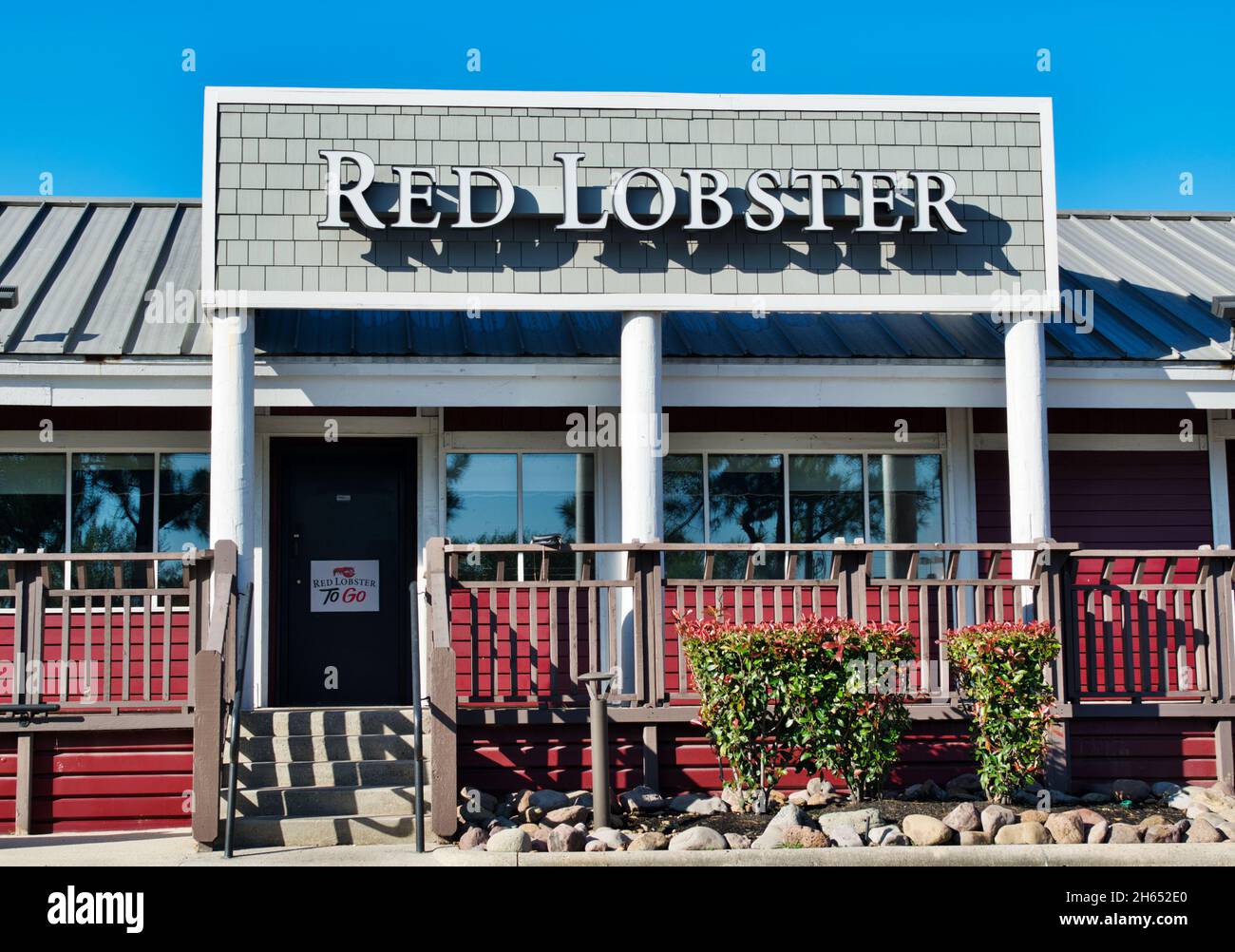 Houston, Texas USA 11-12-2021: Red Lobster side entrance in Houston, TX. Global casual dining seafood restaurant chain founded in the USA in 1968. Stock Photo