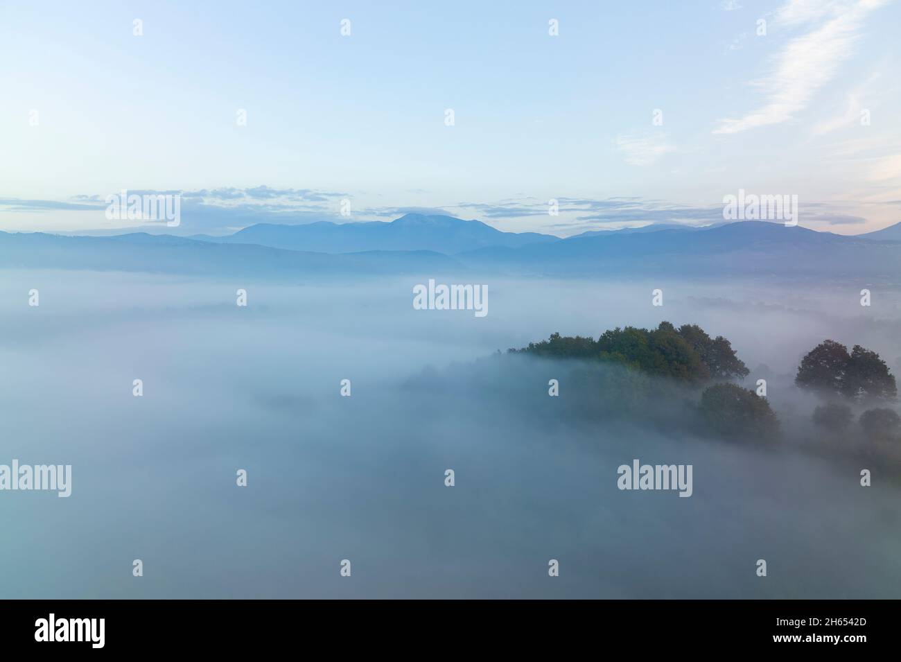Mysterious misty forest aerial view hi-res stock photography and images ...