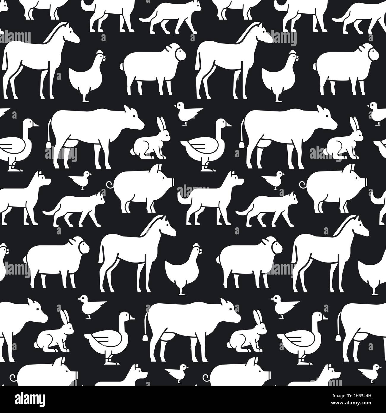 illustration of the farm animals black and white seamless pattern Stock