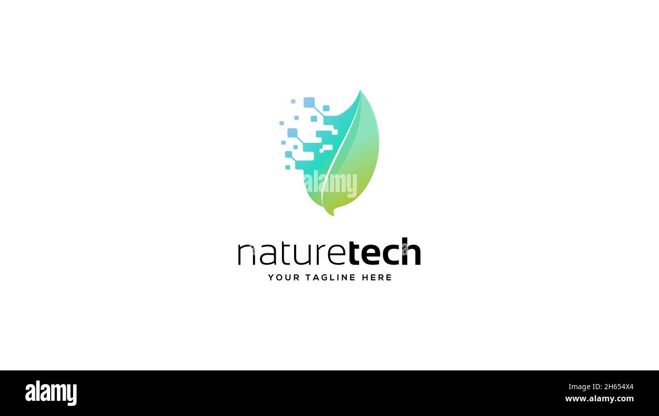 nature technology, leaf technology logo Stock Vector