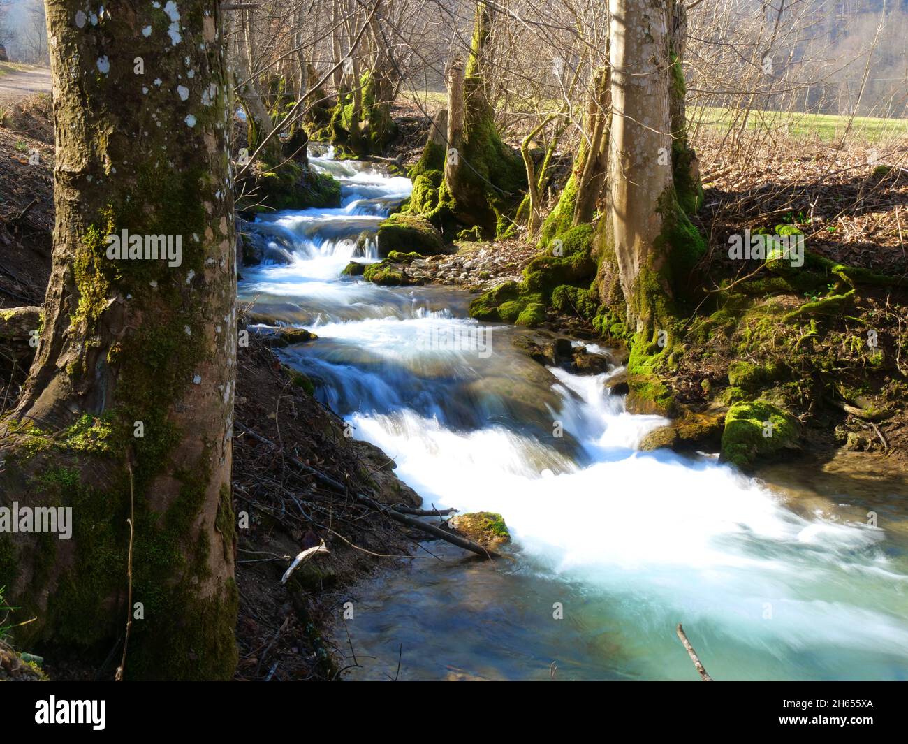 Bad Urach, Germany: River stream in spring Stock Photo
