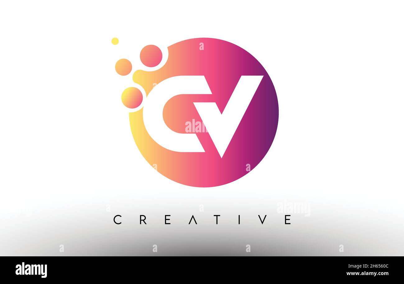 CV Dots Bubbles Letters in a Circle. CV Letter Design Logo with Purple ...