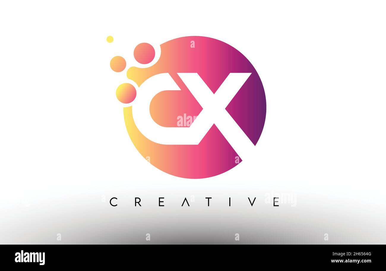 CX Dots Bubbles Letters in a Circle. CX Letter Design Logo with Purple ...