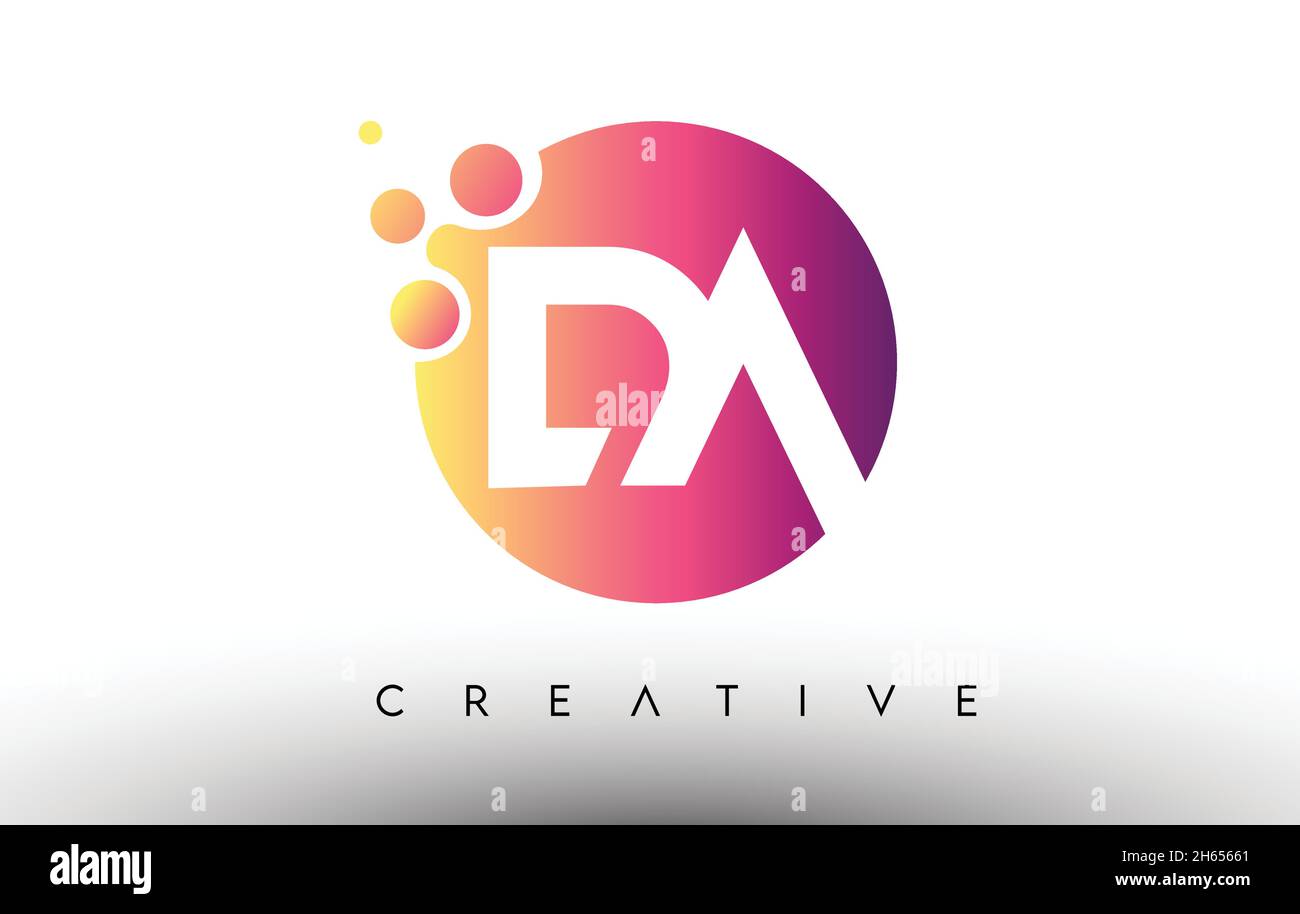 DA Dots Bubbles Letters in a Circle. DA Letter Design Logo with Purple ...