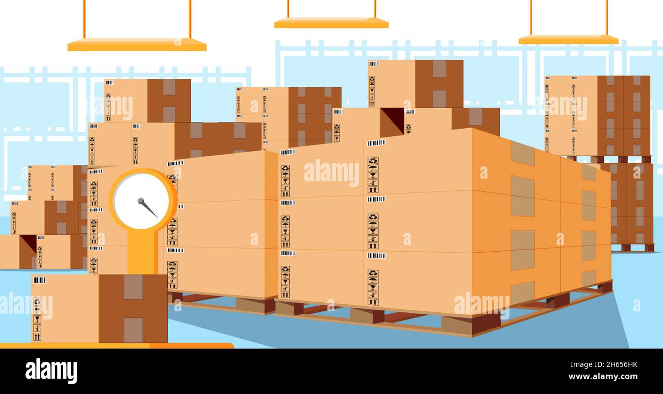 Warehouse Interior with Goods and Container Stock Vector