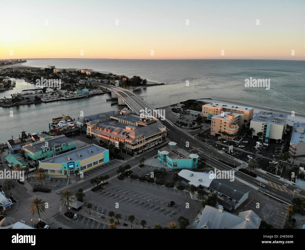 The aerial view during early morning near John Pass, Madeira Beach, Florida, U.S.A Stock Photo
