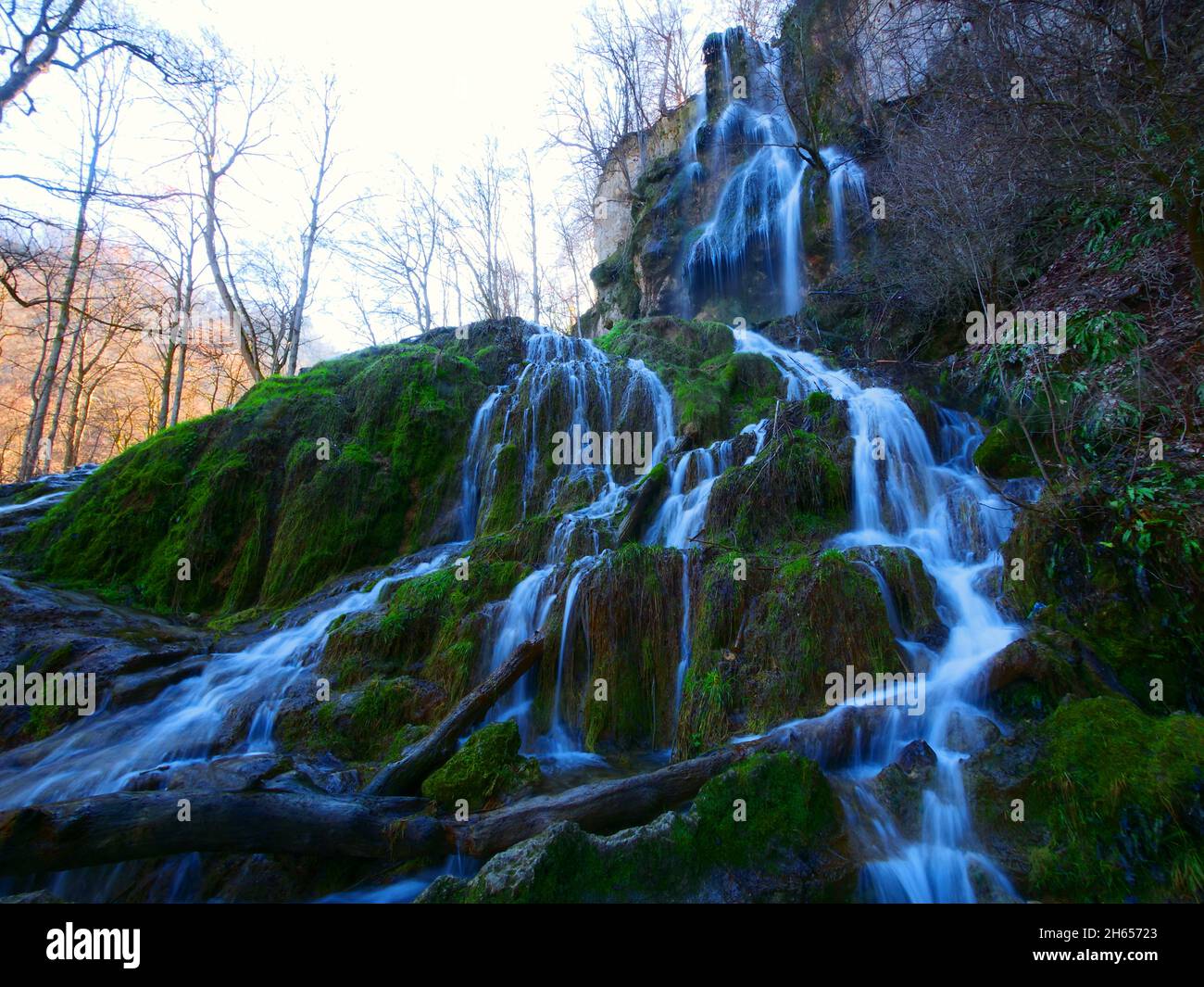 Bad Urach, Germany: The scenic waterfall in spring Stock Photo