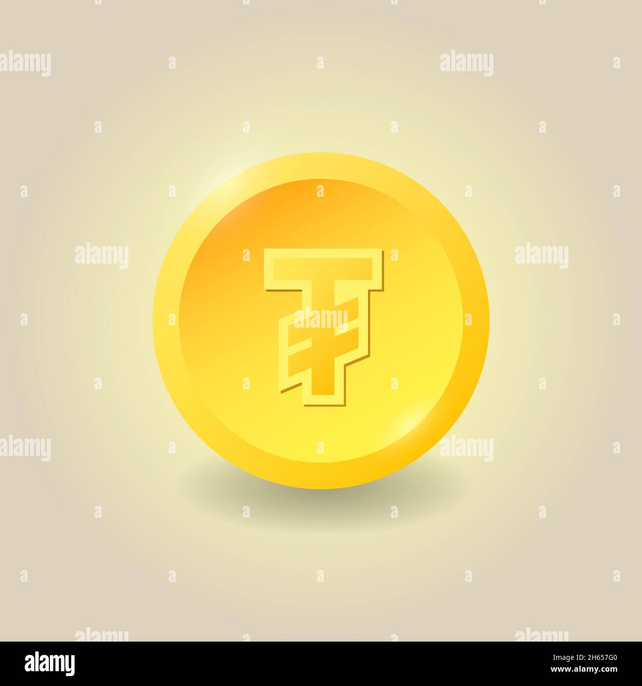 Mongolian Tugrik golden coin. Vector illustration. Stock Vector