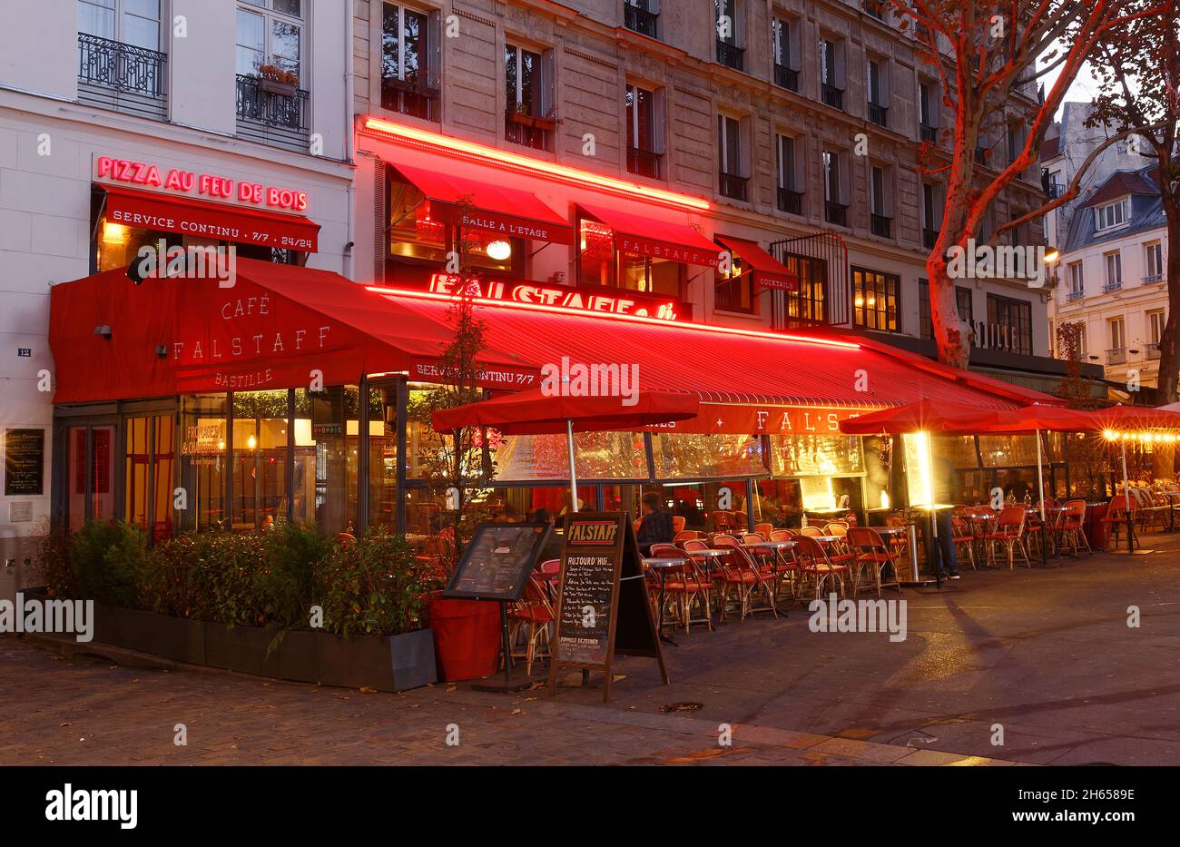 The traditional parisian resaurant Falstaff . It located at Batille square in Paris, France. Stock Photo