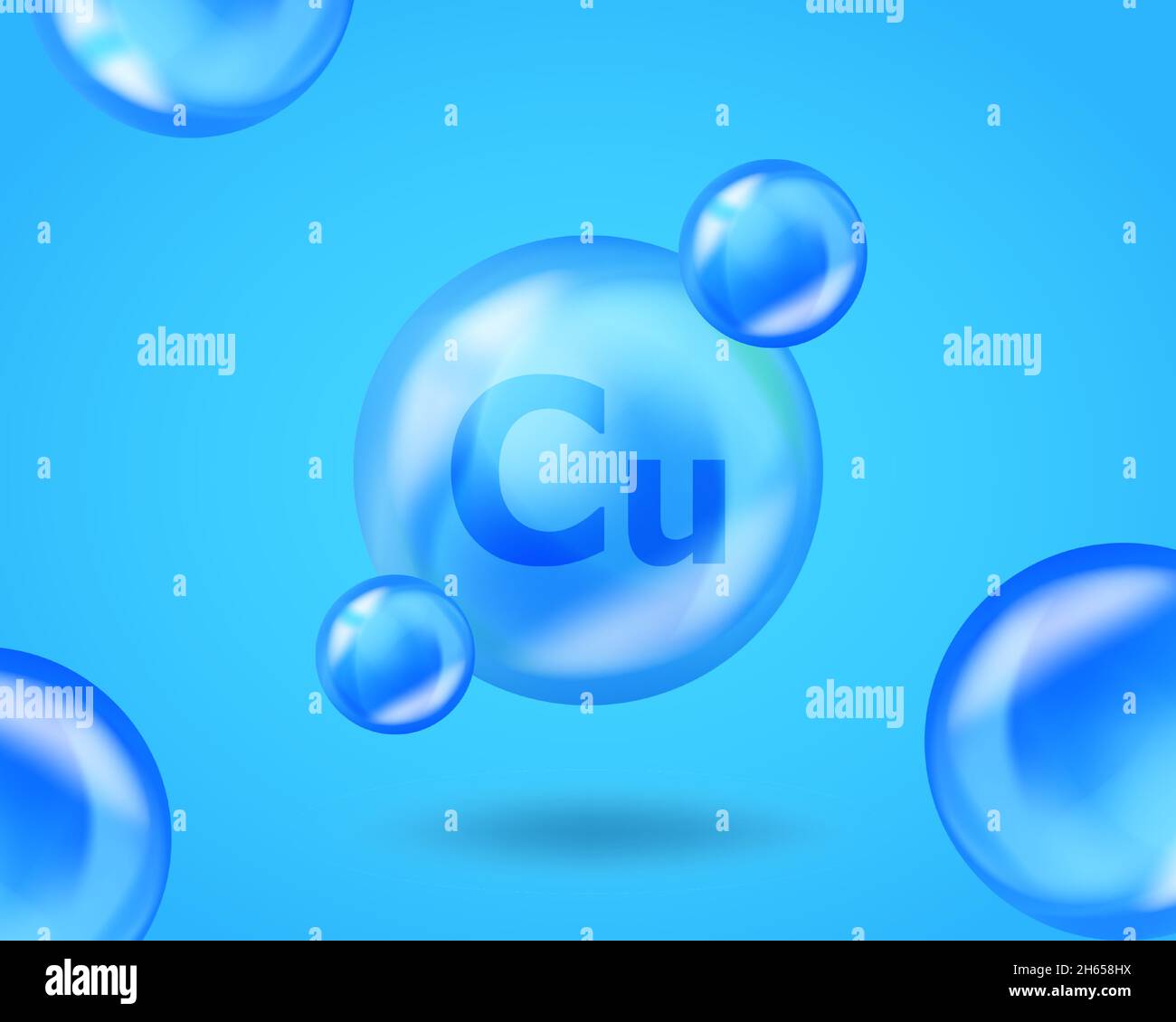 3D Mineral Cu Copper drop pill capsule. Blue nutrition design for beauty, cosmetic, heath