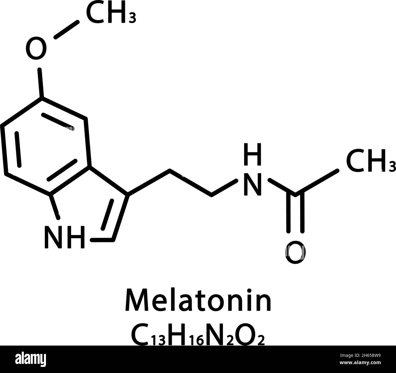 Melatonin molecular structure. Melatonin skeletal chemical formula. Chemical molecular formula