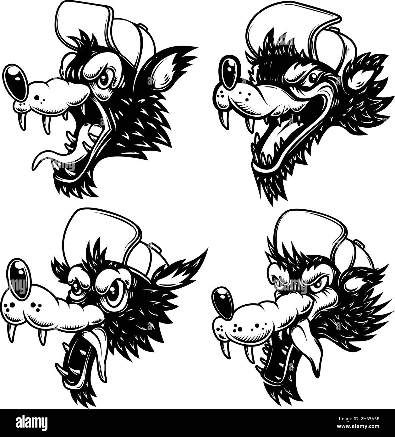 Set of illustrations of cartoon wolf in baseball hat. Design element for logo, label, sign, emblem, banner. Vector illustration Stock Vector Image & Art - Alamy