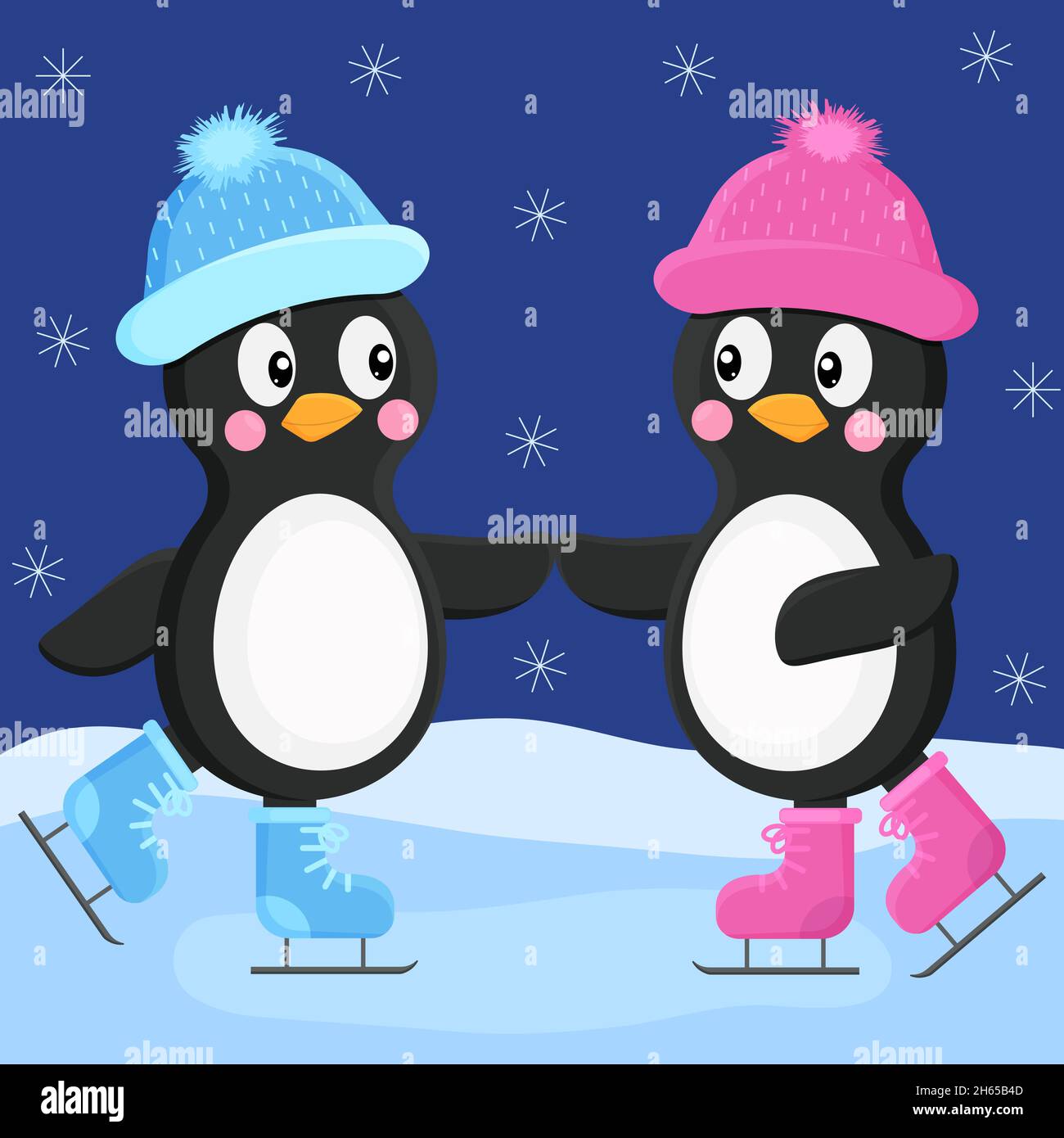 Penguins ride on a skating rink by the hands Stock Vector Image & Art