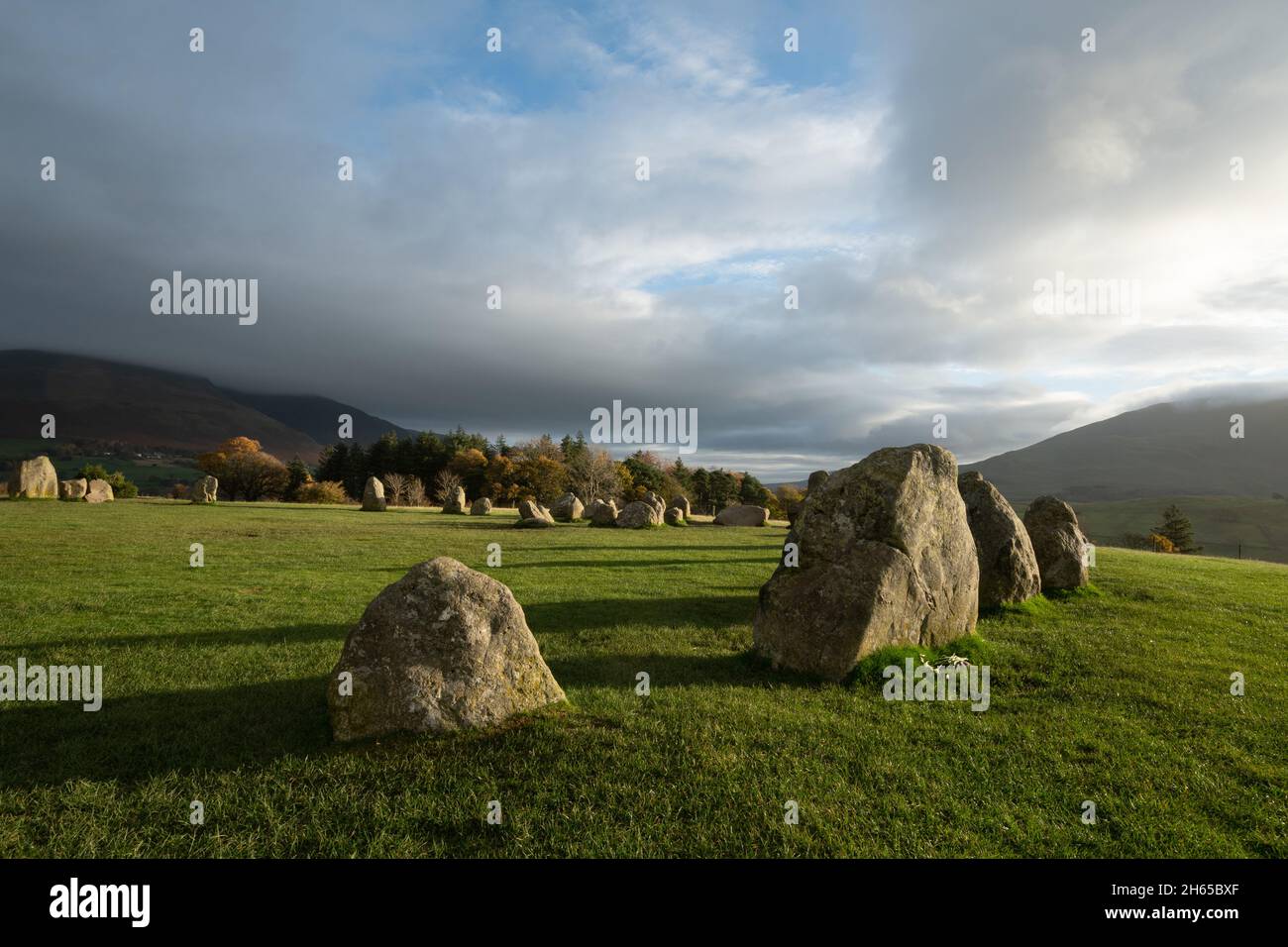 Castlerigg Stone Circle, a historic landmark in Cumbria, during autumn fall November early in the morning, England, UK Stock Photo