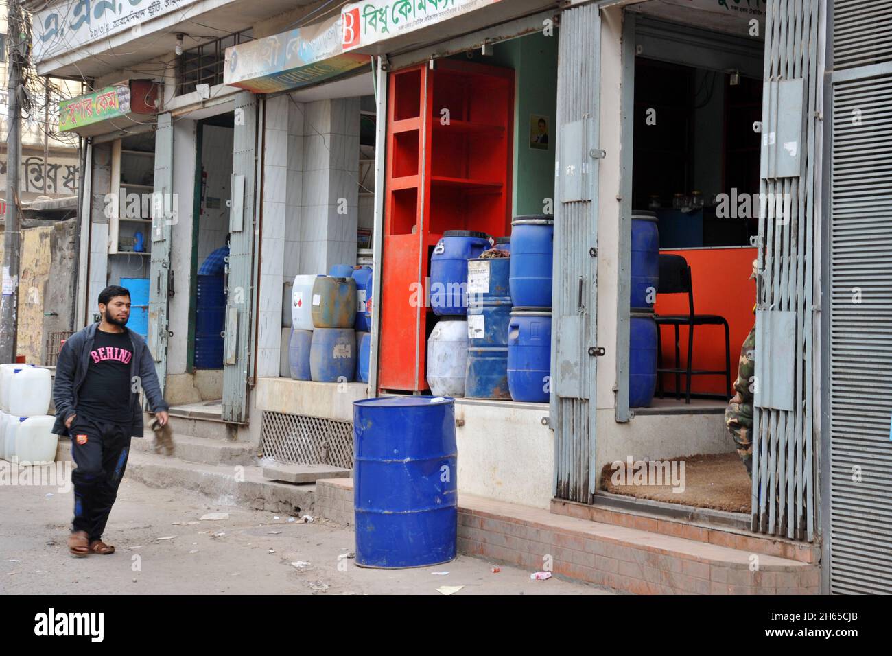 Chemical shops are seen at Old city of Dhaka, Bangladesh Stock Photo