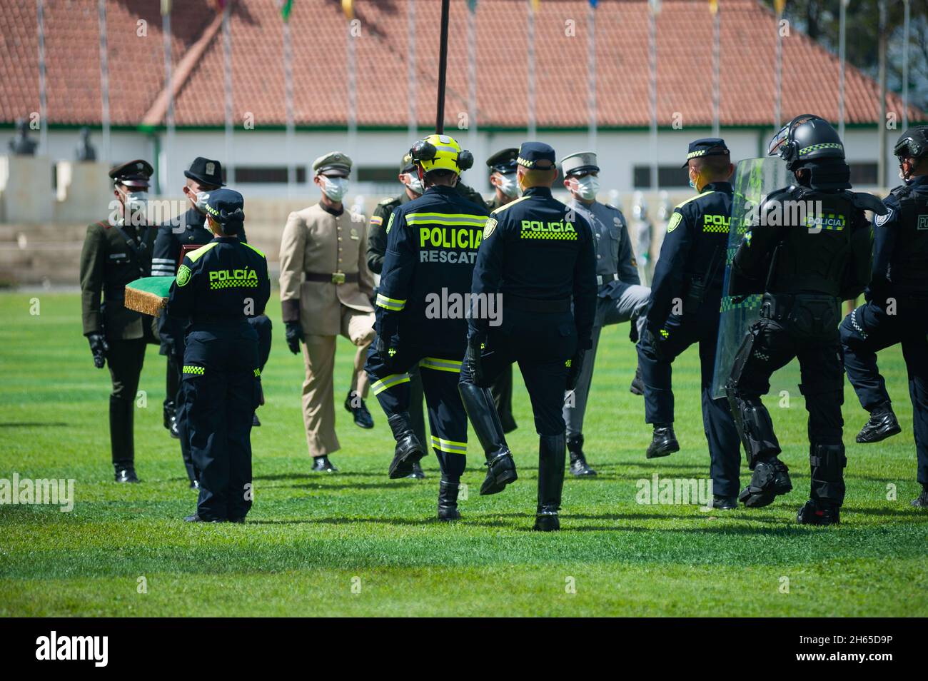 Rescue Police officers participate during an event were Colombia's president Ivan Duque Marquez and Colombia's Minister of Defense Diego Molano in con Stock Photo