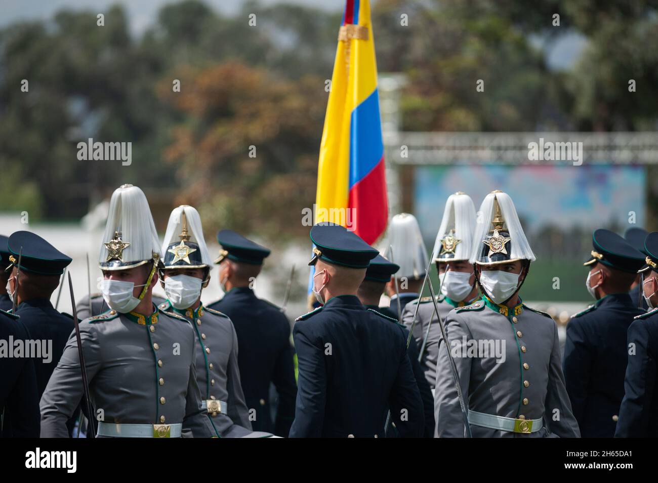 Newly promoted Police officers participate in their promotion ceremony during an event were Colombia's president Ivan Duque Marquez and Colombia's Min Stock Photo