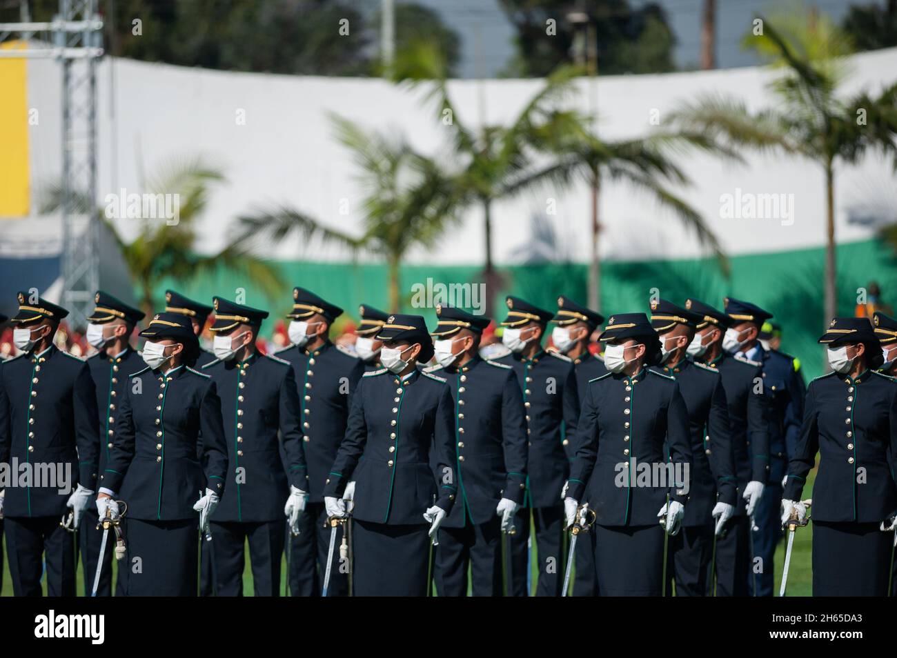 Newly promoted Police officers participate in their promotion ceremony during an event were Colombia's president Ivan Duque Marquez and Colombia's Min Stock Photo