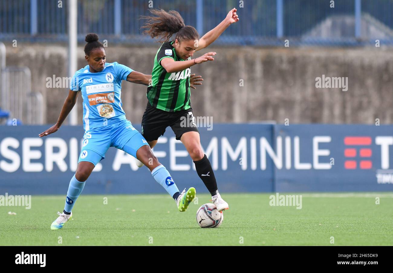 Naples, Italy. 13th Nov, 2021. Marie Aurelle Awona (15) Napoli Femminile e  Halay Bugeja (7) US Sassuolo Calcio Femminile during the Italian Football  Championship League A Women 2021/2022 match between Napoli Femminile