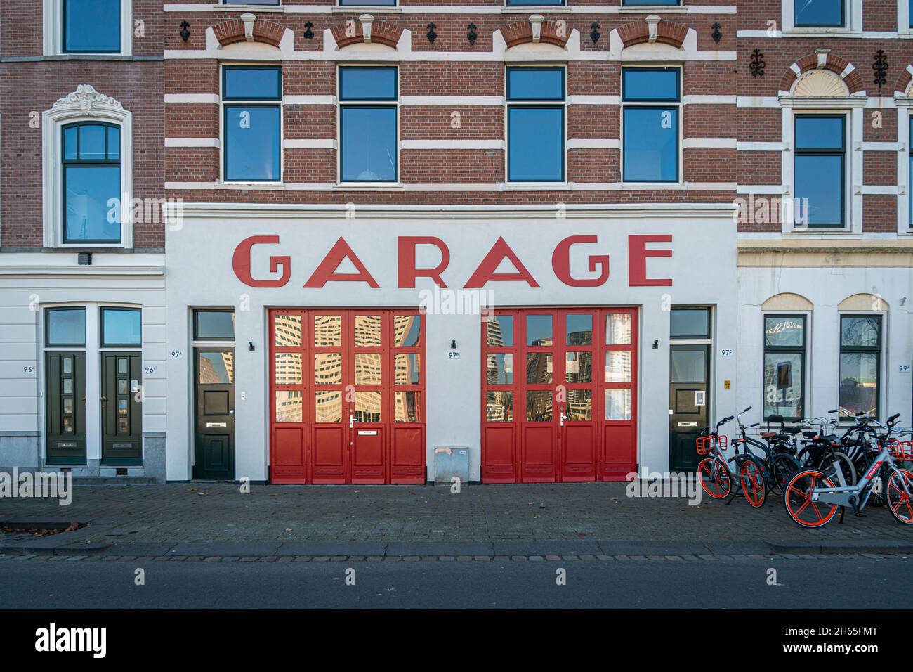 Vintage garage facade in the city of Rotterdam, Netherlands Stock Photo