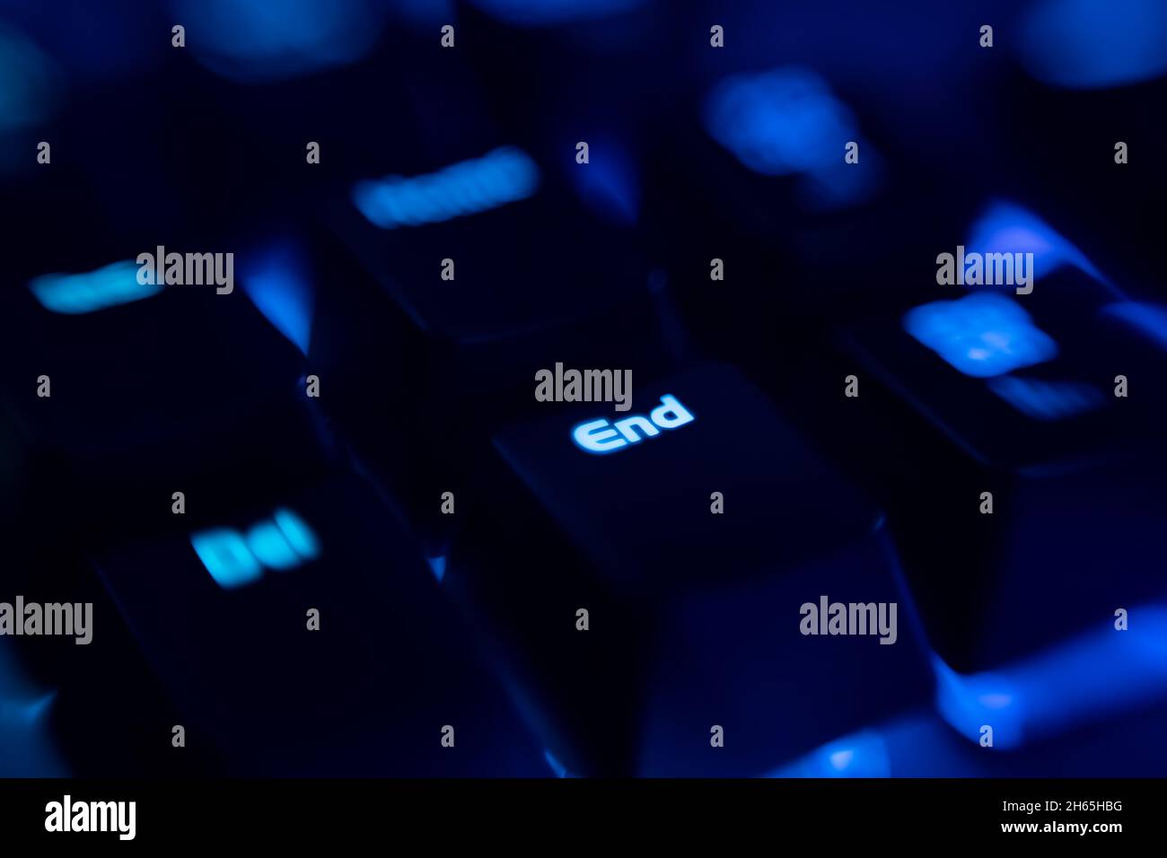 Gaming keyboard with LED backlit. Realistic computer keyboard.The End key is a key commonly