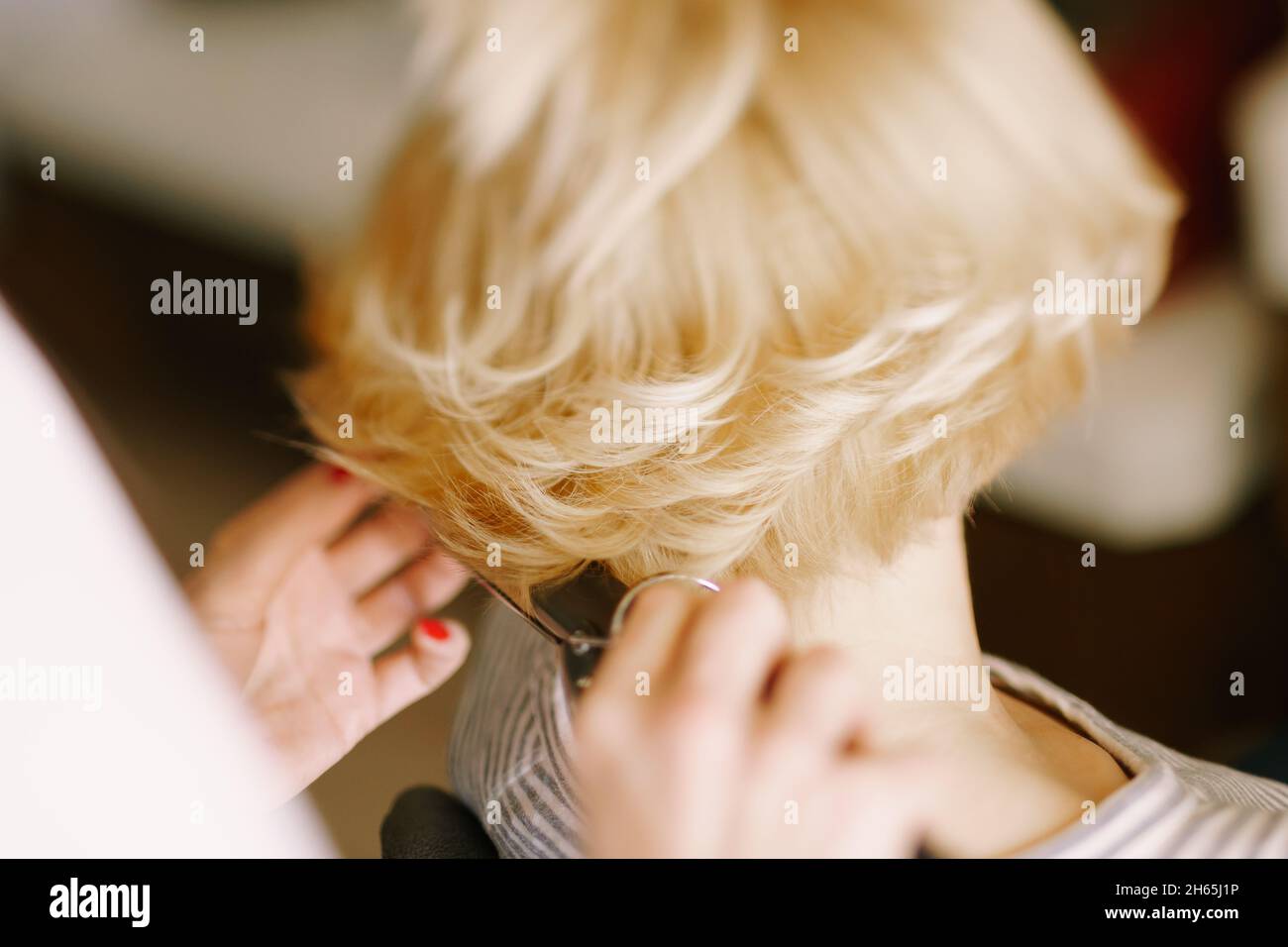 Woman hairdresser modeling hair curling hi-res stock photography and ...